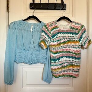Anthropologie Blue Blouse & Multicolor Knit Top size XS -Bundle of 2